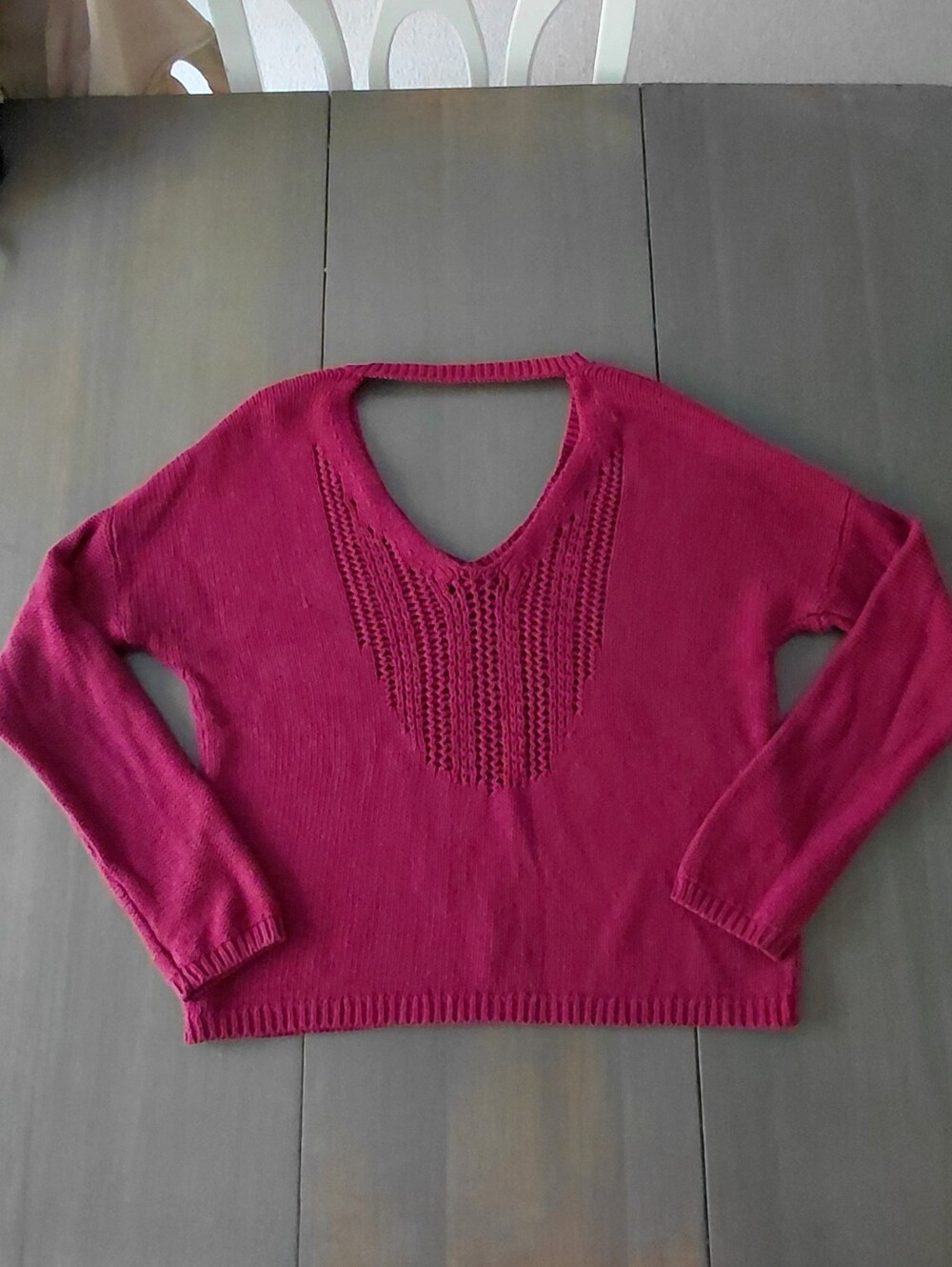 Aeropostale Maroon Crop V-neck Crochet Textured Sweater Size Medium